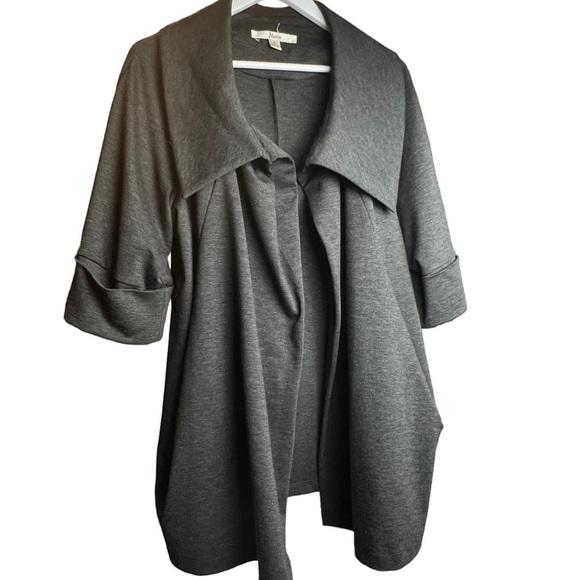 Ilusion Grey Cardigan Jacket Open Front Size 8 Oversized Lagenlook Large Pockets - Picture 1 of 8